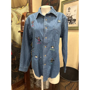 Women's Croft & Barrow Blue Denim Embroidered Button Down Shirt S